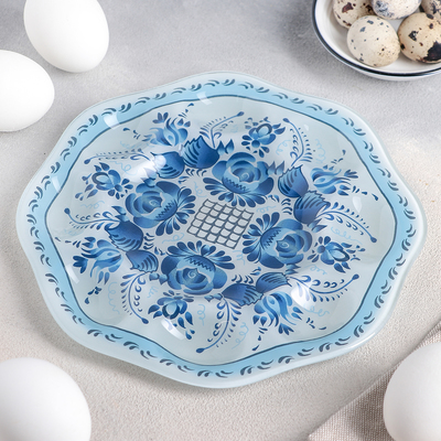 Подставка стеклянная для яиц Доляна «Русский узор», 8 ячеек, 21×21 см, цвет белый