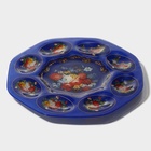 Подставка для яиц 8 ячеек Доляна «Русские мотивы», d=21 см, стекло, синяя - Фото 5