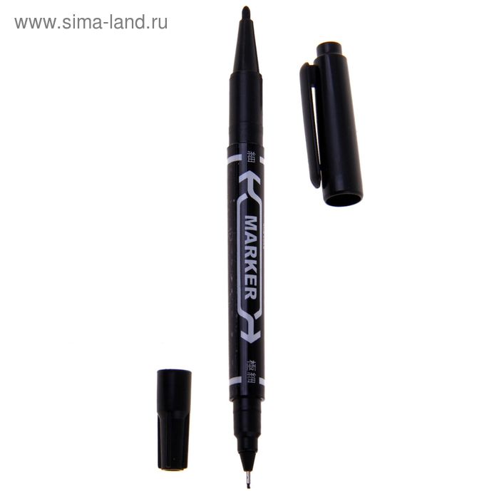 Маркер перманентный двухсторонний круглый (2 мм/0,7 мм) черный - Фото 1