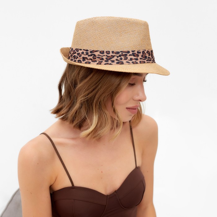 Шляпа женская MINAKU "Леопард", размер 56-58, цвет коричневый