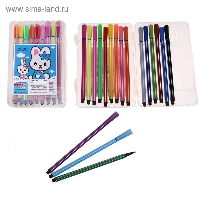 Фломастеры 18 цветов Полоски в пластиковом пенале,вентилируемый колпачок - Фото 1