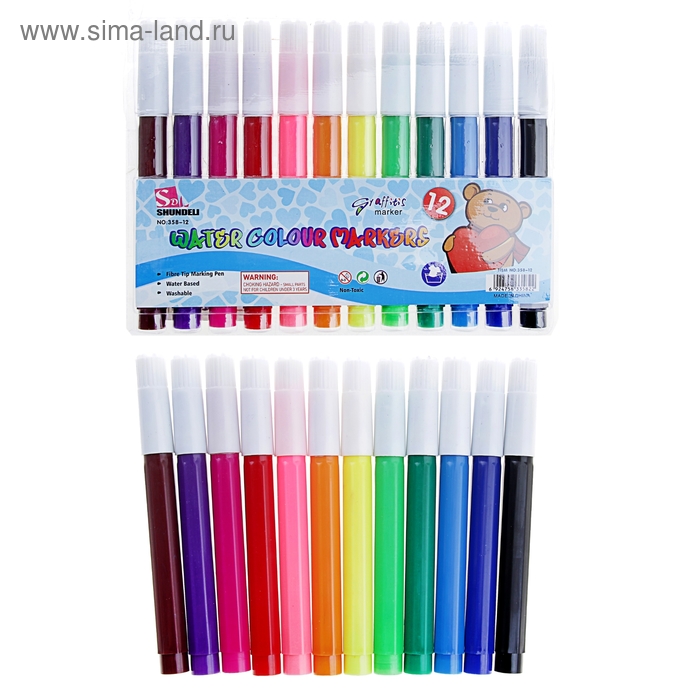 Фломастеры 12 цветов ТОЛСТЫЕ Jambo,вентилируемый колпачок,МИКС - Фото 1