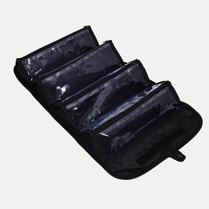 Косметичка, 4 отдела на молниях, цвет чёрный 18180