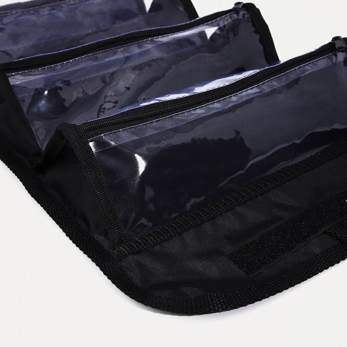 Косметичка, 4 отдела на молниях, цвет чёрный 18180