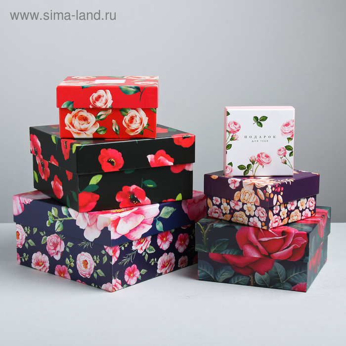 Набор подарочных коробок 6 в 1 «Цветочный сад», 8 × 8 × 4.5‒18 × 18 × 9.5 см - Фото 1
