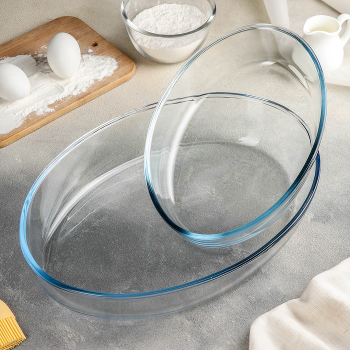 Формы для запекания Paşabahçe Borcam, 2 предмета: 3 л, 1.5 л, жаропрочное стекло, прозрачные - Фото 1