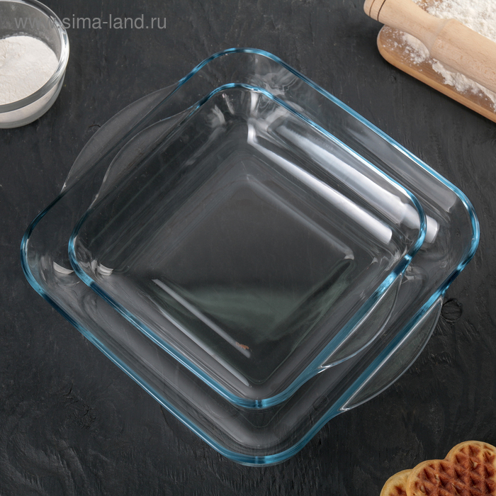 Набор квадратной посуды из жаропрочного стекла для запекания Borcam, 2 предмета: 3,2 л, 1,95 л - Фото 1