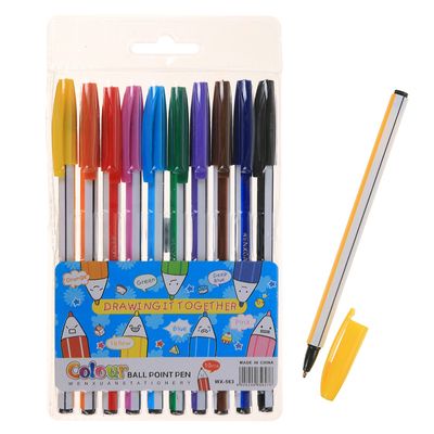 Набор ручек шариковых, 10 цветов, «Полоски», корпус в стержень