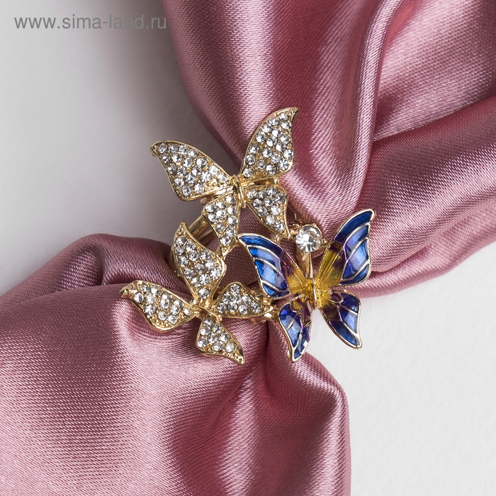 Кольцо для платка «Бабочки», цветное в золоте - Фото 1