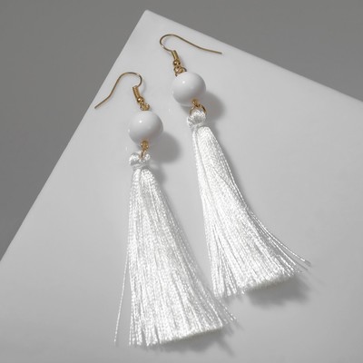 Серьги «Кисти» агата, цвет белый в золоте, L кисти 6.5 см