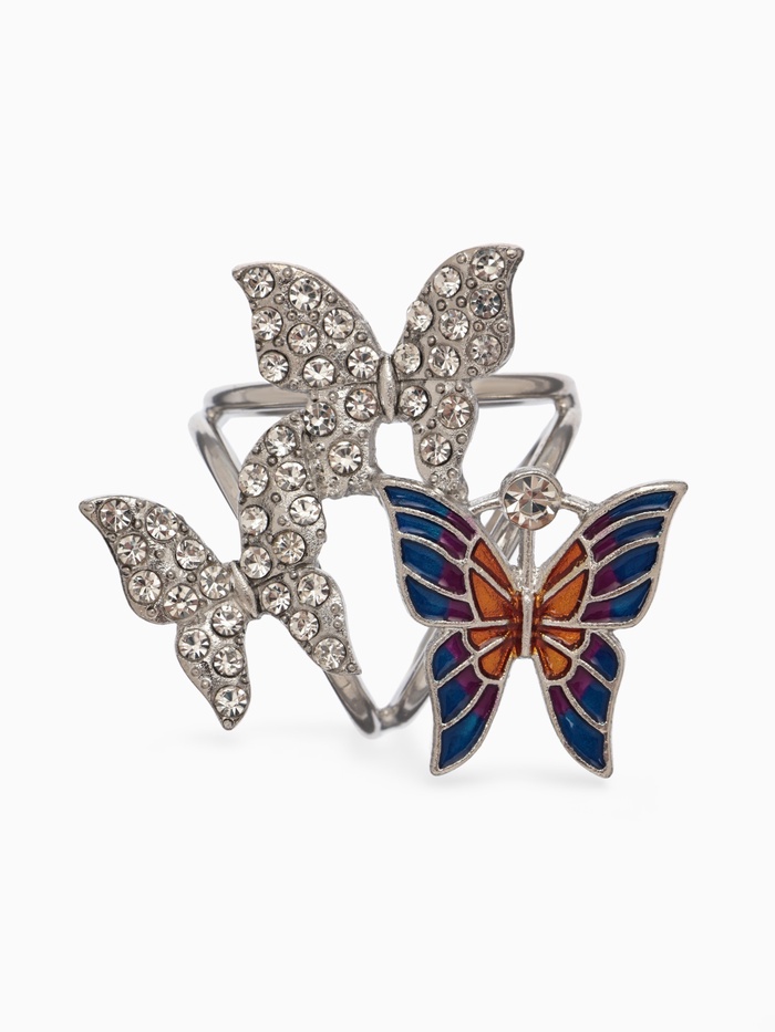Кольцо для платка «Бабочки», цветное в серебре - Фото 1