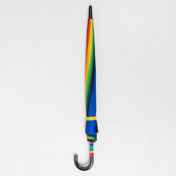 Зонт - трость полуавтоматический «Радуга», эпонж, 16 спиц, R = 61 см, разноцветный - фото 1886376675