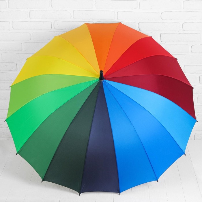 Зонт - трость полуавтоматический «Радуга», эпонж, 16 спиц, R = 61 см, разноцветный - фото 1906992962