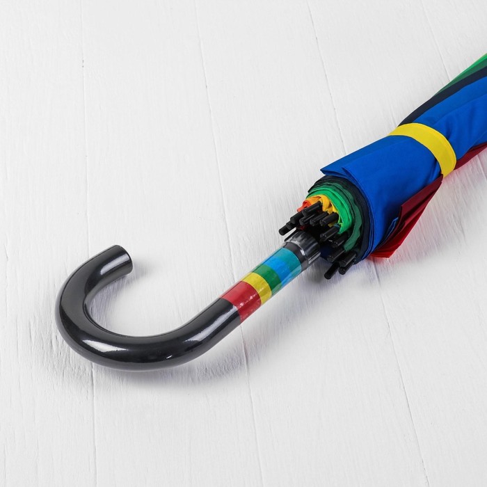 Зонт - трость полуавтоматический «Радуга», эпонж, 16 спиц, R = 61 см, разноцветный - фото 1886376670