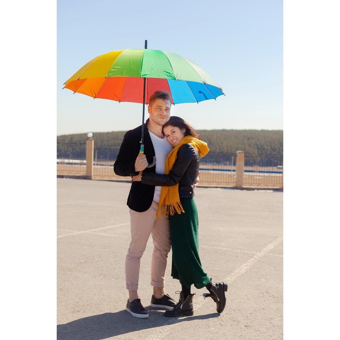 Зонт - трость полуавтоматический «Радуга», эпонж, 16 спиц, R = 61 см, разноцветный - фото 1906992963