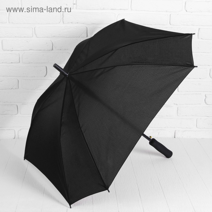 Зонт - трость полуавтоматический «Однотонный», прорезиненная ручка, 8 спиц, R = 52 см, цвет чёрный - Фото 1