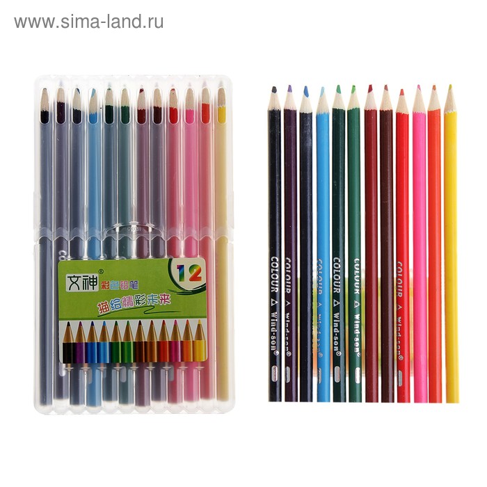 Карандаши 12 цветов в пластиковом пенале - Фото 1