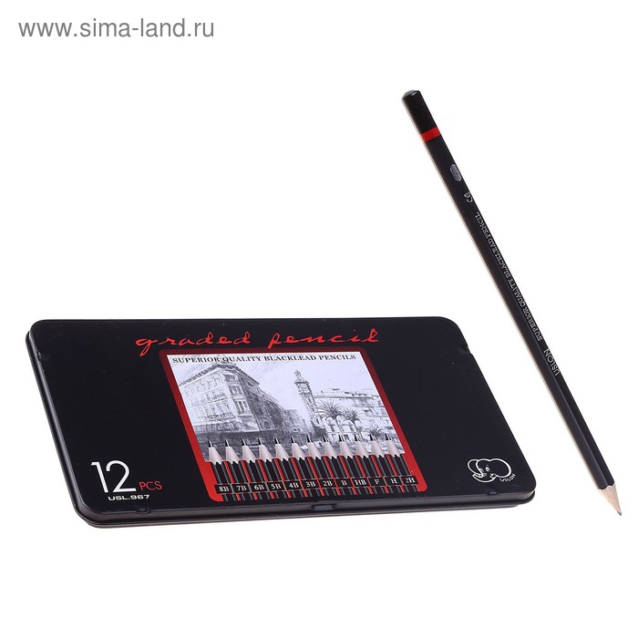 Набор карандашей чернографитных Gladed Pencil, 12 штук, твердость 2Н-8В - Фото 1