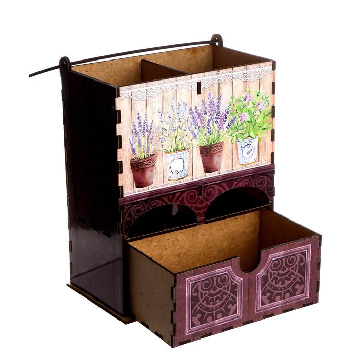 Чайный домик двойной с ящиком "Лаванда в горошках" 20х8,7х15,2 см - фото 1898195452