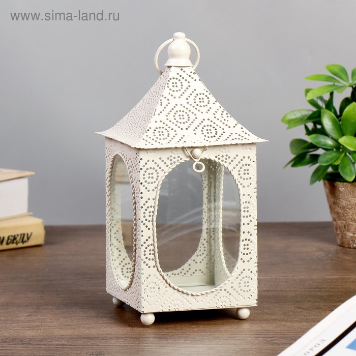 Подсвечник-фонарь на 1 свечу «Овальные окна», белый, 23.5×10.2×11.7 см