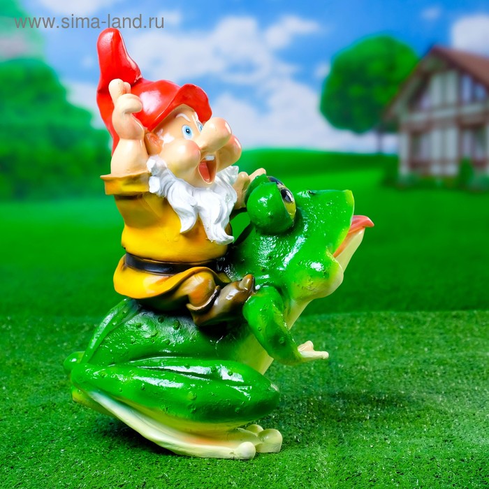 Садовая фигура "Гном на лягушке" 27х24х36см - Фото 1