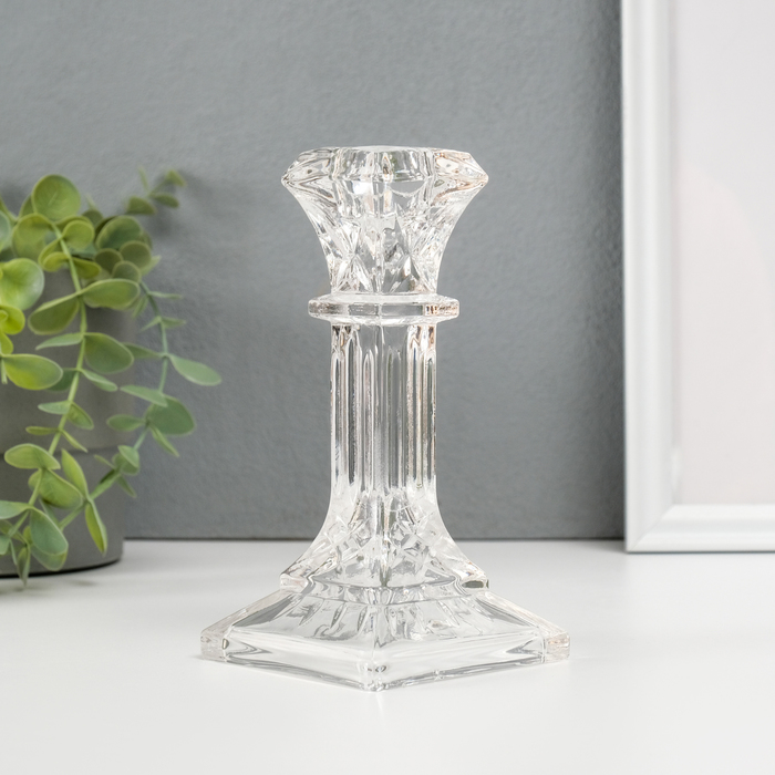 Подсвечник стекло на 1 свечу "Колонна с прямоугольная" прозрачный 16,5х8,3х8,3 см - Фото 1