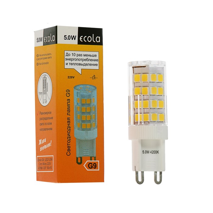 Лампа светодиодная Ecola Corn Micro, G9, 5 Вт, 4200 K, 320°, 50x15 мм, дневной белый - фото 1906993114