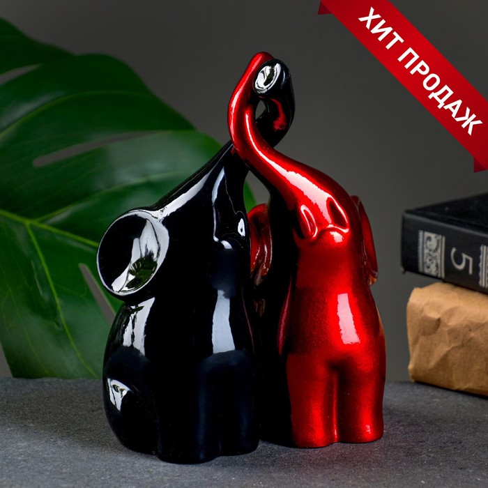 Фигура "Пара слонов" черный/бордовый, 7х12х16см - Фото 1