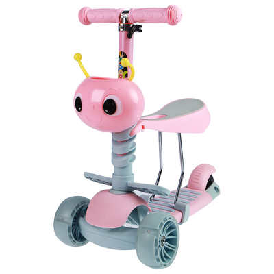 Самокат стальной 2 в 1, колёса световые PU d=110х50, 80х45 мм, ABEC 7, цвет розовый