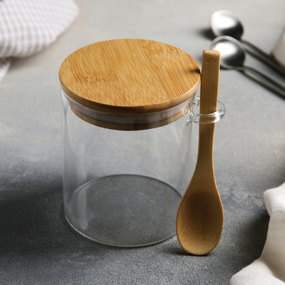 Банка стеклянная для сыпучих продуктов с бамбуковой крышкой и ложкой «Эко», 500 мл, 12×10 см