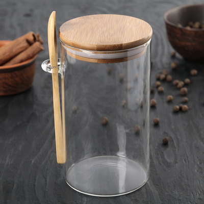 Банка стеклянная для сыпучих продуктов с бамбуковой крышкой и ложкой «Эко», 900 мл, 10×12×15,5 см