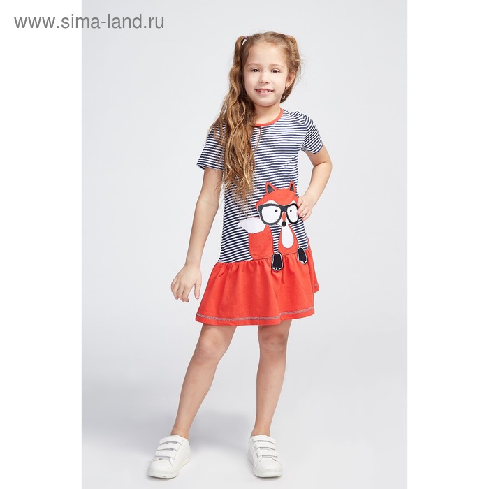 Платье для девочки, цвет синий/красный, рост 110 см - Фото 1