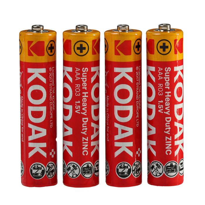 Батарейка солевая Kodak Extra Heavy Duty, AAA, R03-4S, 1.5В, спайка, 4 шт. - Фото 1