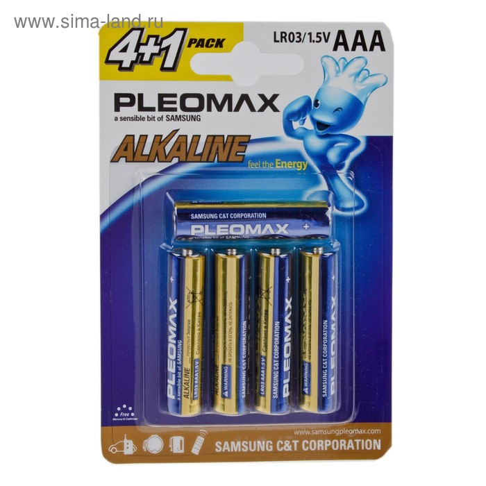 Батарейка алкалиновая Pleomax, AAA, LR03-5BL, 1.5В, блистер, 4+1 шт. - Фото 1