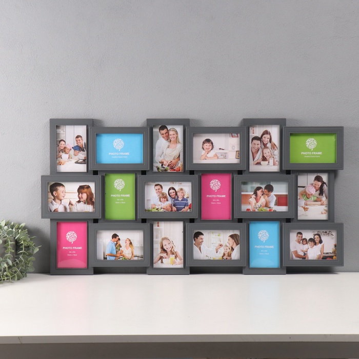 Фоторамка пластик на 18 фото 10х15 см "Генеалогическое дерево" серая 46х89,5 см - Фото 1