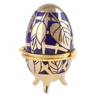 шкатулка керамика яйцо золотой лист на синем 8 см - Фото 1