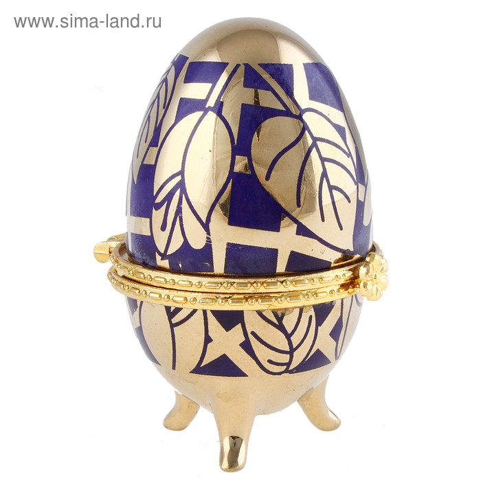 шкатулка керамика яйцо золотой лист на синем 8 см