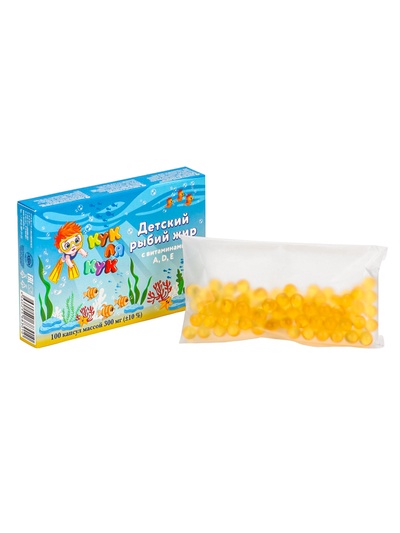 Рыбий жир «Кук Ля Кук» детский, с витаминами А, Д, Е, 100 капсул по 0.3 г