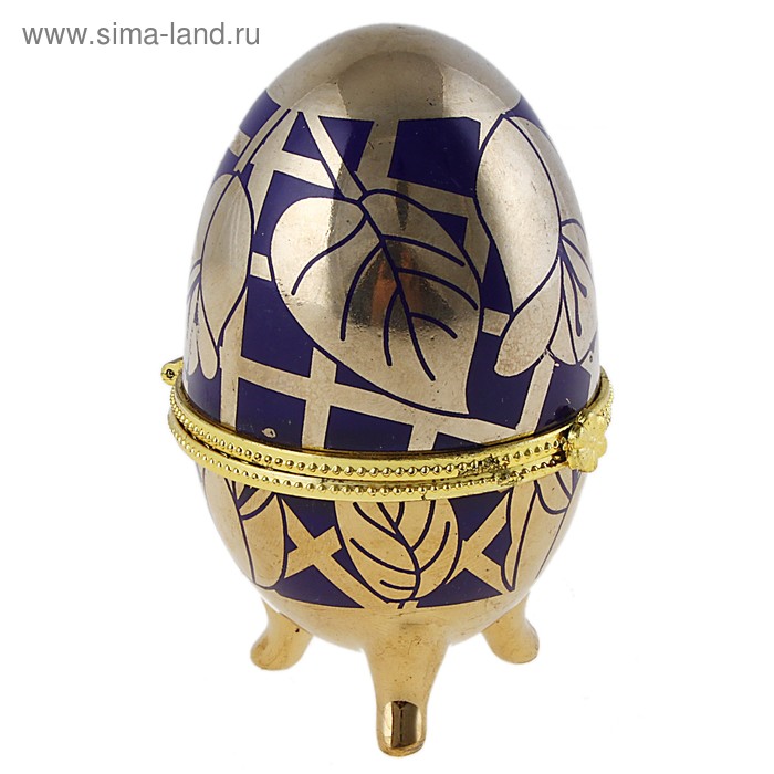 шкатулка керамика яйцо золотой лист на синем 10 см