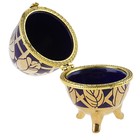 шкатулка керамика яйцо золотой лист на синем 10 см - Фото 2