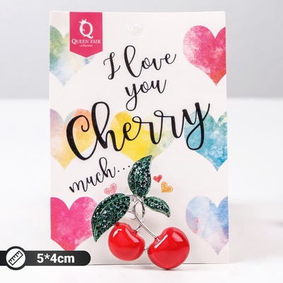 Брошь «Вишенки» наливные, цвет красно-зелёный в серебре