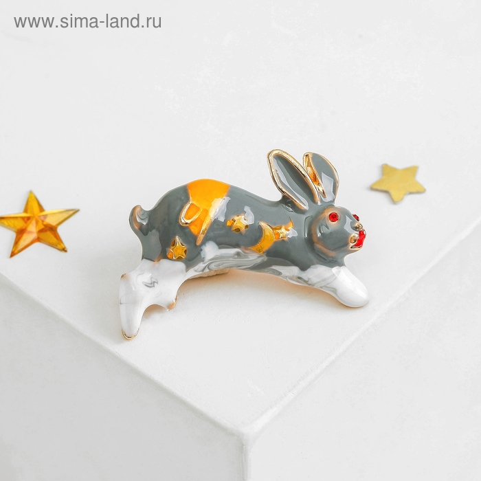 Брошь "Кролик", цвет серый в золоте - Фото 1