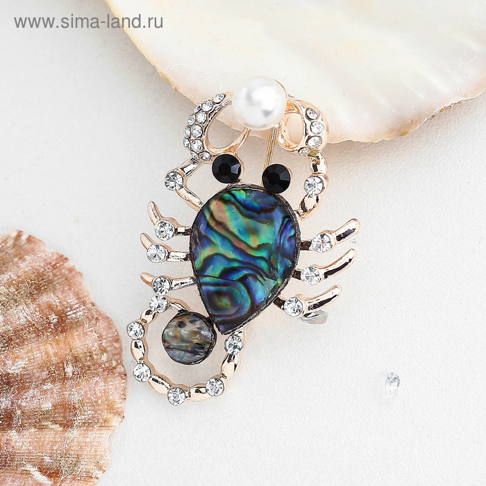 Брошь «Галиотис» скорпион с жемчужиной, в розовом золоте - Фото 1