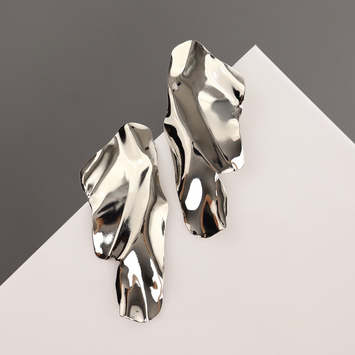 Серьги металл «Атмосфера» абстракция, цвет серебро - Фото 1