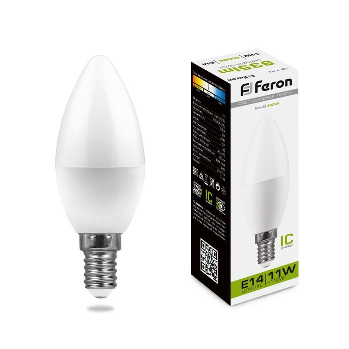 Лампа светодиодная FERON, С37, 11 Вт, Е14, 4000 К, дневной белый - фото 11727252