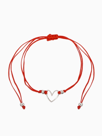 Браслет-оберег «Красная нить» на счастье, сердечко, цвет серебро, d=5.5 см