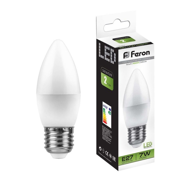 Лампа светодиодная FERON, "Свеча", Е27, 7 Вт, 230 В, 4000 К - Фото 1