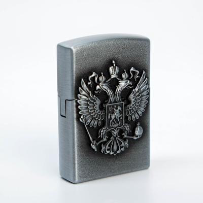 Зажигалка газовая  "Герб России", 3.5 х 5.5 х1.2 см, серебро