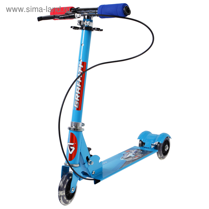 Самокат складной GRAFFITI, колёса световые PVC d=100 мм, цвет голубой - Фото 1