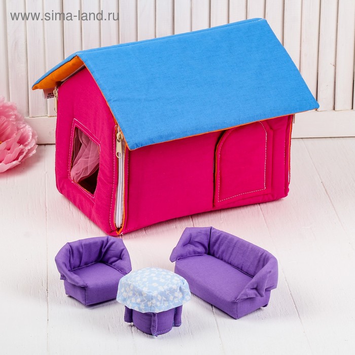 Домик кукольный из текстиля «Ми-ми-домик» розовый - Фото 1